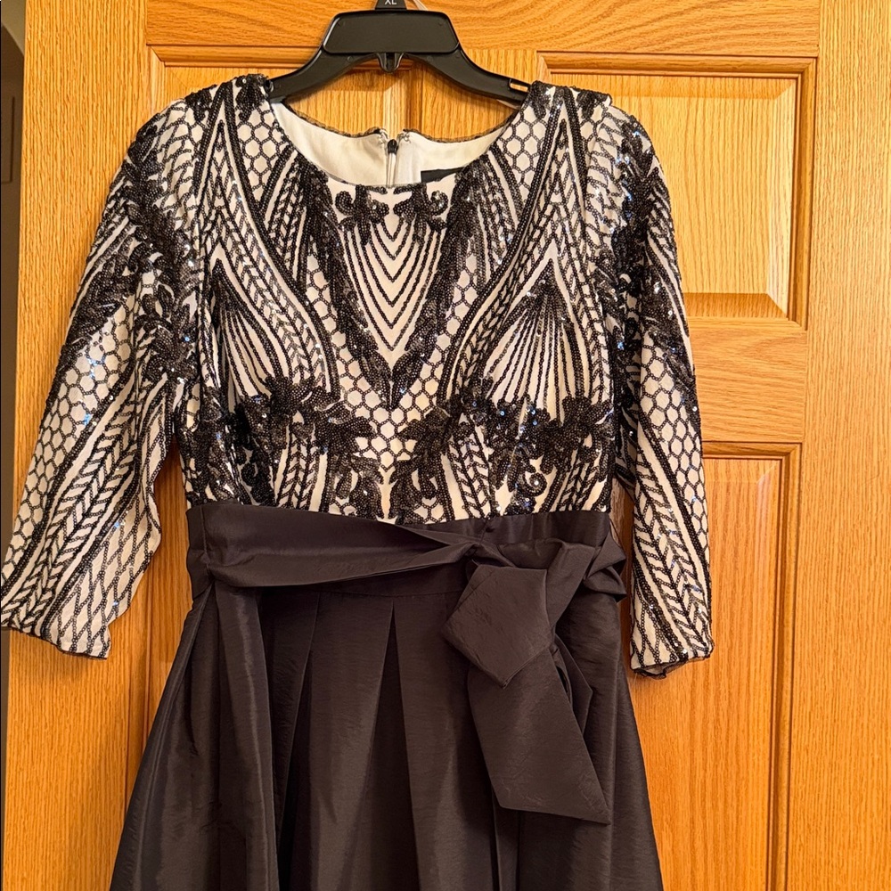 Black and White Sequin Dress with Bow